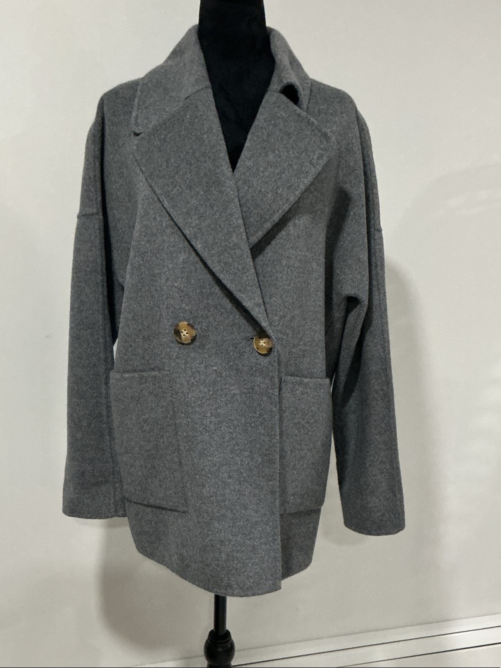 Nap, Women’s Gray Double-Breasted Wool Pea Coat SZ Med